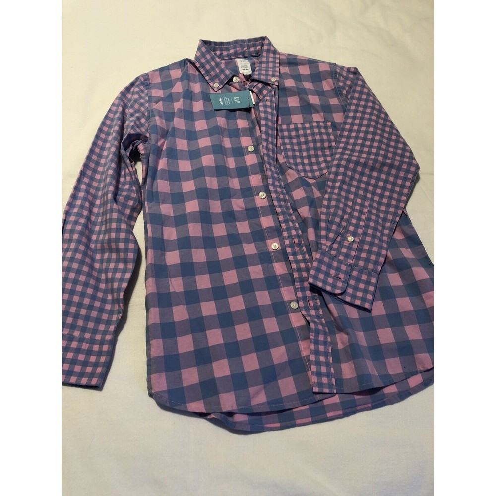 New Gap Kids Sarah Jessica Parker Boys Dress Shirt XL 12-13 Y Pink Blue Checked
